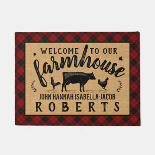 Paillasson Ferme Bienvenue Red Buffalo Check Plaid Cow