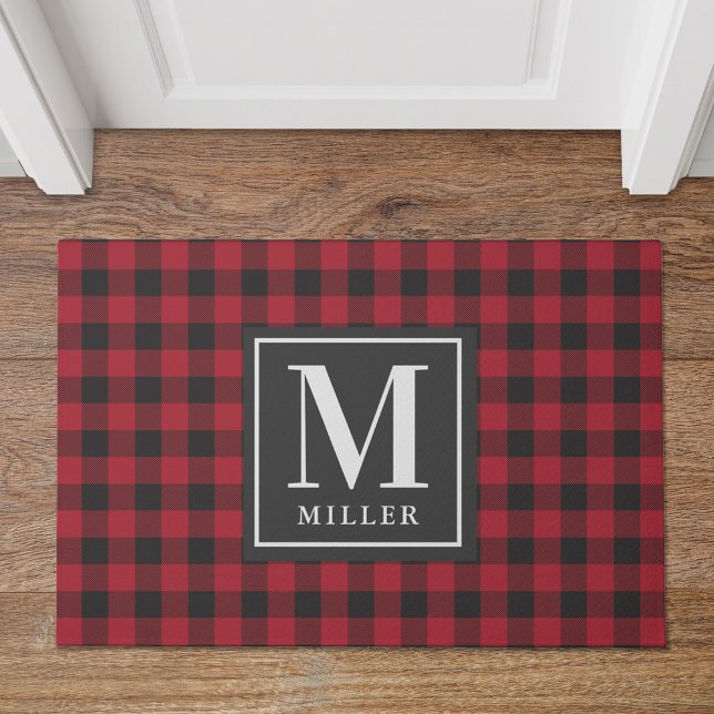 Paillasson Ferme Black Red Buffalo Plaid Custom Monogramme (Créateur téléchargé)