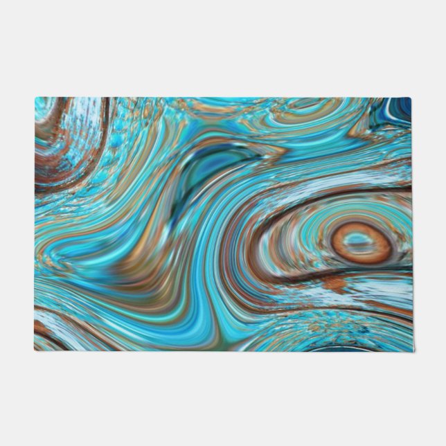 Paillasson ferme bleu turquoise Tourbillons turquoise à grain (Devant)