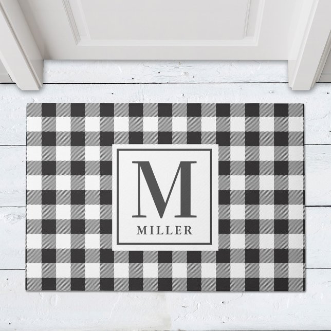 Paillasson Ferme moderne Buffle noir Plaid Monogramme (Créateur téléchargé)