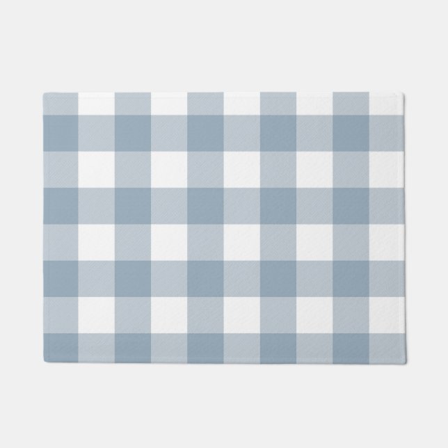 Paillasson Ferme Rustique Carré de Plaid Bleu Gris (Devant)