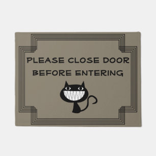 Paillasson Fermez La Porte Avant D'Entrer Dans Chat Souriant