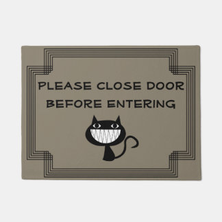 Paillasson Fermez La Porte Avant D'Entrer Dans Chat Souriant
