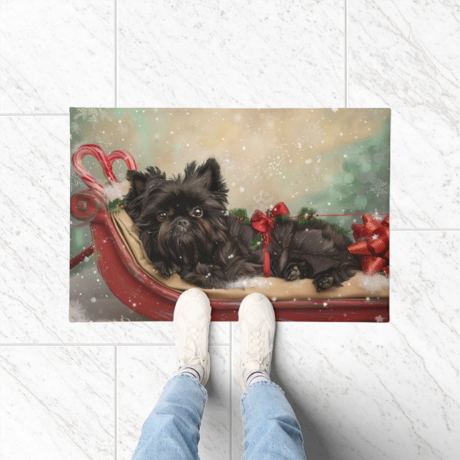 Paillasson Fête de Noël du chien Affenpinscher (Intérieur)