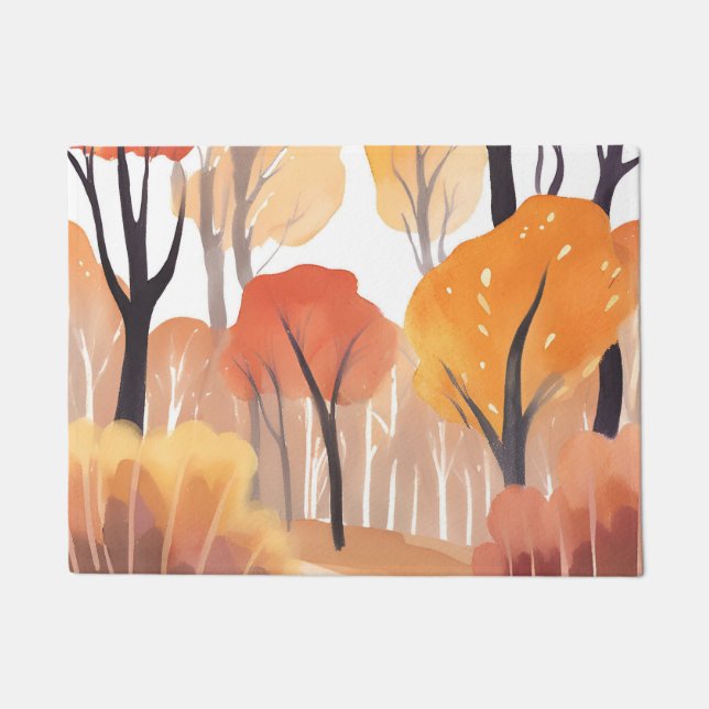 Paillasson Feuillage d'automne forêt aquarelle feuilles (Devant)