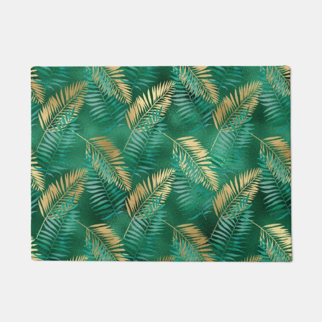 Paillasson Feuille de palmier vert émeraude Jungle dorée bril (Devant)