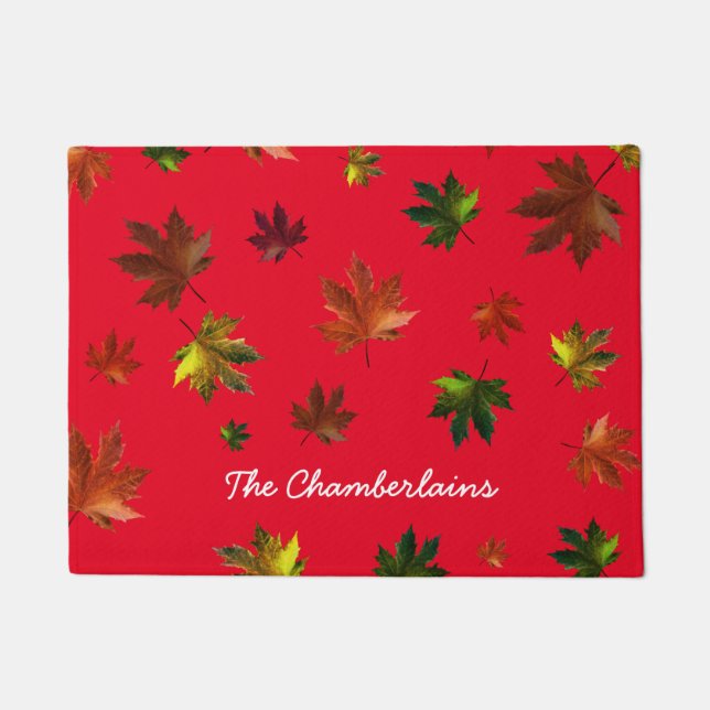 Paillasson Feuille d'érable canadienne rustique en rouge (Devant)