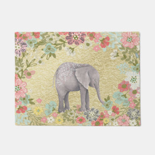 Paillasson Feuille d'or florale de cadre d'éléphant chic