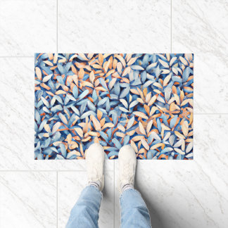 Paillasson Feuilles Bleu Pastel et Pêche