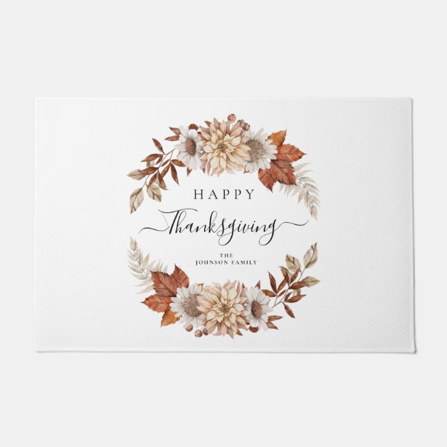Paillasson Feuilles de chêne rustiques Joyeux Thanksgiving  (Devant)