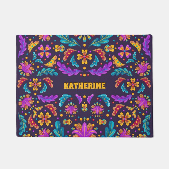 Paillasson Fiesta mexicaine Fleur Quinceanera tendance coloré (Devant)