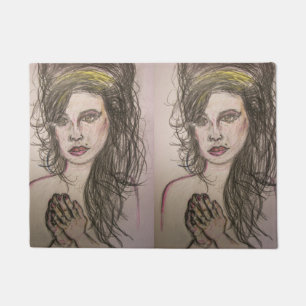 Paillasson fille aux cheveux de ruche priant