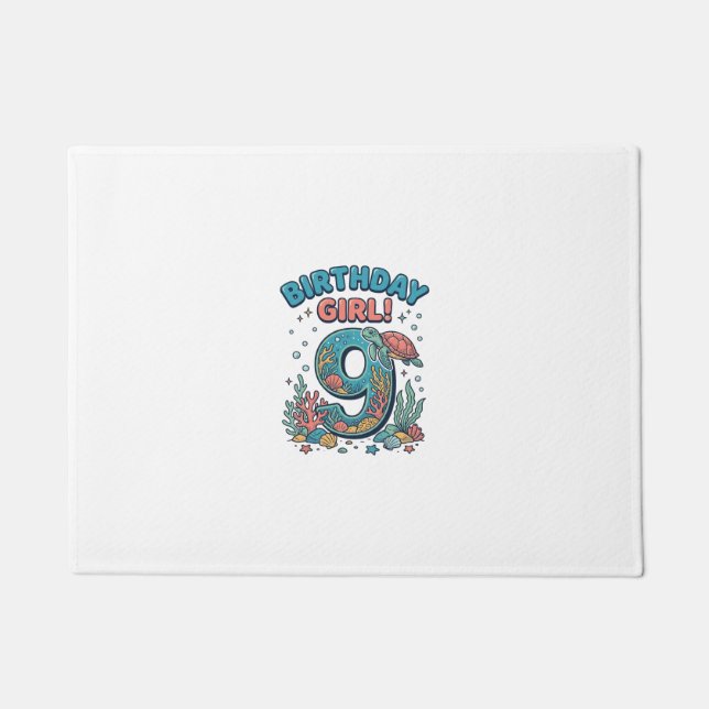 Paillasson Fille d'anniversaire 9 Tortue de mer Vector Design (Devant)