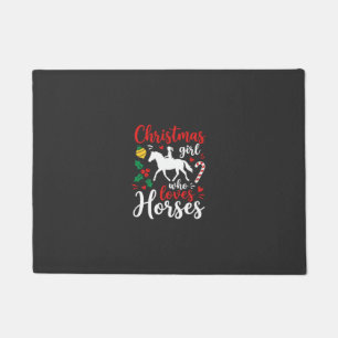 Paillasson Fille de Noël qui aime les chevaux