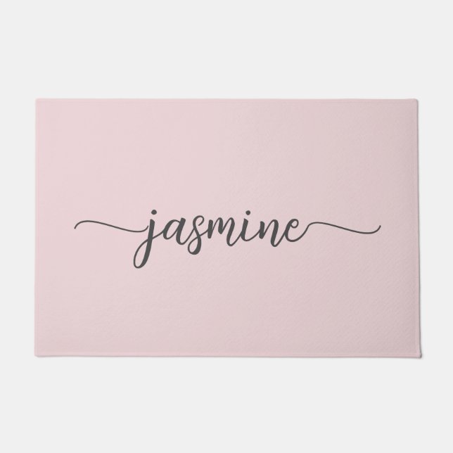 Paillasson Fille Simple Blush rose Personnalisé Nom Monogramm (Devant)