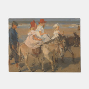 Paillasson Filles équitation ânes sur la plage (Isaac Israels