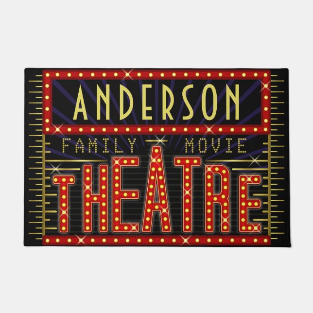 Paillasson Film Theatre Marquee Home Cinéma | Nom personnalis (Devant)