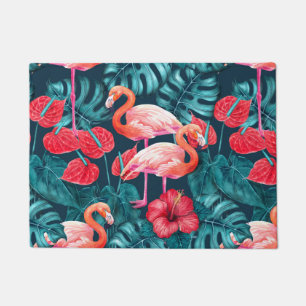 Paillasson Flamant rose et aquarelle du jardin tropical