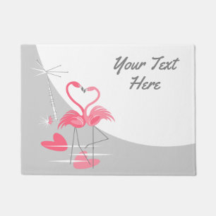 Paillasson Flamant rose Love Grande Lune Texte mat
