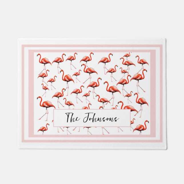 Paillasson Flamant rose rose Design personnalisé Nom de famil (Devant)
