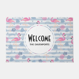Paillasson Flamant rose Whimsical et ananas Motif Bienvenue