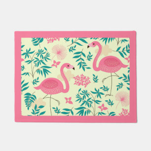 Paillasson Flamants roses roses et fleurs tropicales