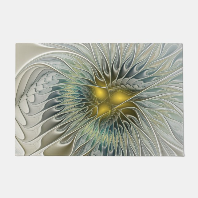 Paillasson Fleur argentée dorée Fantaisie abstraite Art fract (Devant)