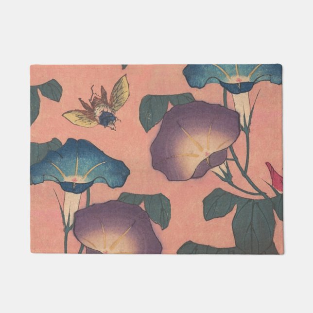 Paillasson Fleur d'abeille rose Art classique Hokusai (Devant)