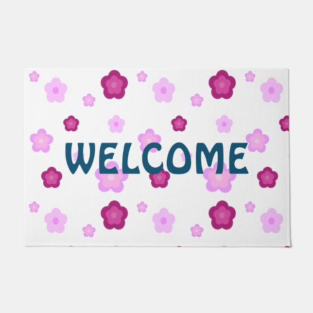 Paillasson Fleur de bienvenue moderne rose motif Cadeau (Devant)