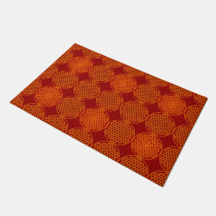 Paillasson Fleur de la vie - motif de timbre - rouge orange