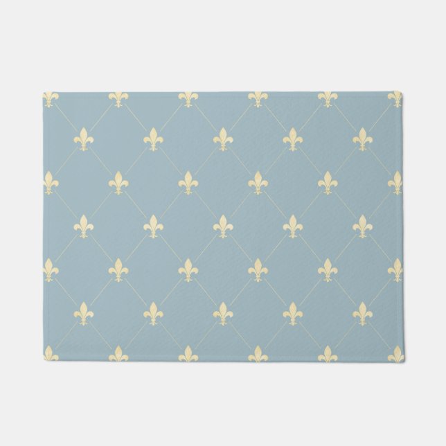 Paillasson Fleur de Lis Bleu Dusky Or 18x24 (Devant)
