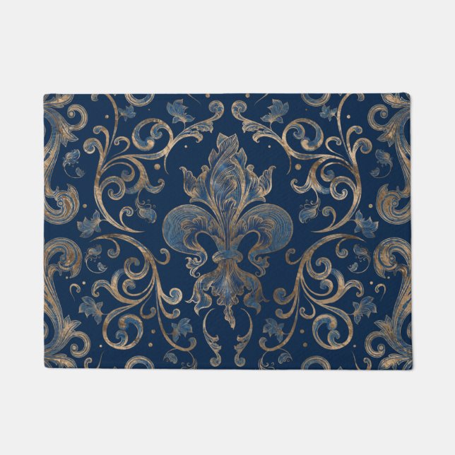 Paillasson Fleur de lis, marbre bleu et or (Devant)