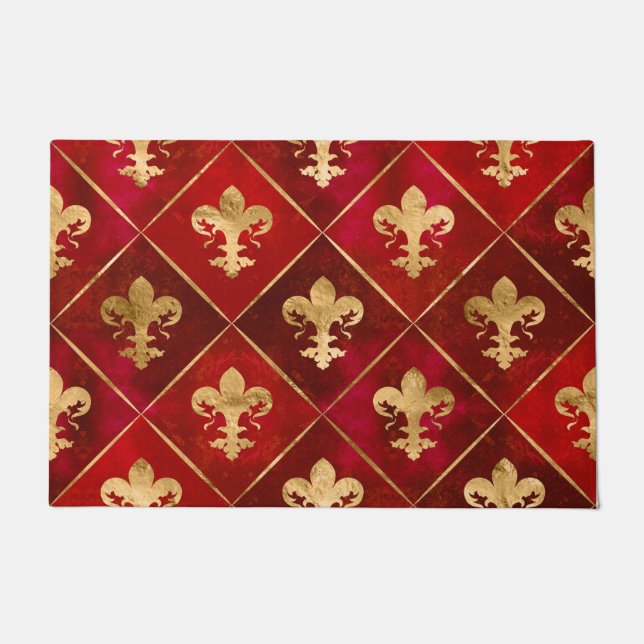 Paillasson Fleur de lis motif luxe rouge (Devant)