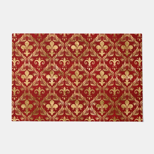 Paillasson Fleur de lis motif luxe rouge (Devant)