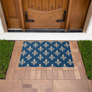 Paillasson Fleur de Lis Motif, Royal French, Crème sur Blue
