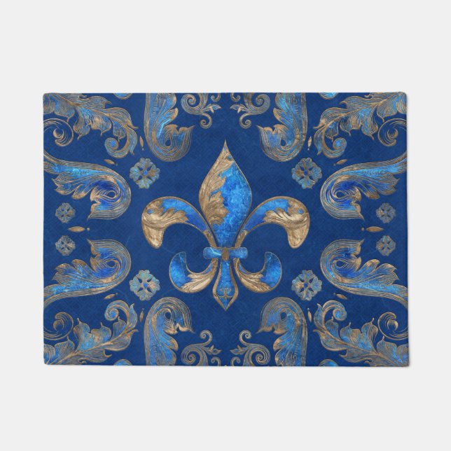 Paillasson Fleur de lis ornement de luxe - marbre bleu (Devant)