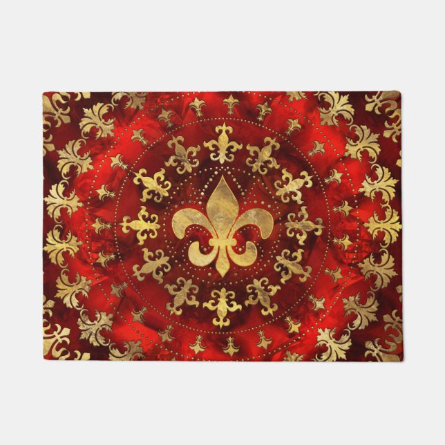 Paillasson Fleur de lis ornement Marbre rouge et or (Devant)
