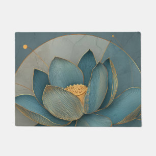 Paillasson Fleur de Lotus Géométrique Ligne Sarcelle et Or