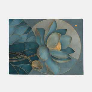Paillasson Fleur de Lotus Géométrique Ligne Sarcelle et Or