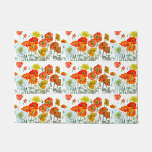 Paillasson Fleur de pavot orange rouge aquarelle pavots