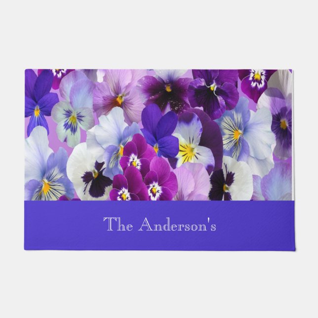 Paillasson Fleur de pensée florale violette bleue blanche per (Devant)