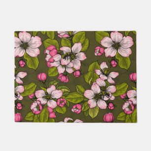 Paillasson Fleur de pomme sur vert foncé