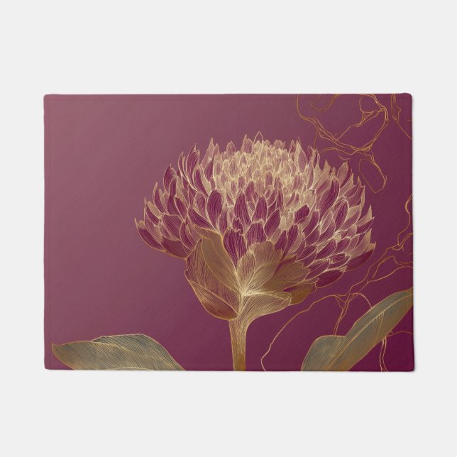 Paillasson Fleur de Protéa dorée Bourgogne Dessin botanique (Devant)