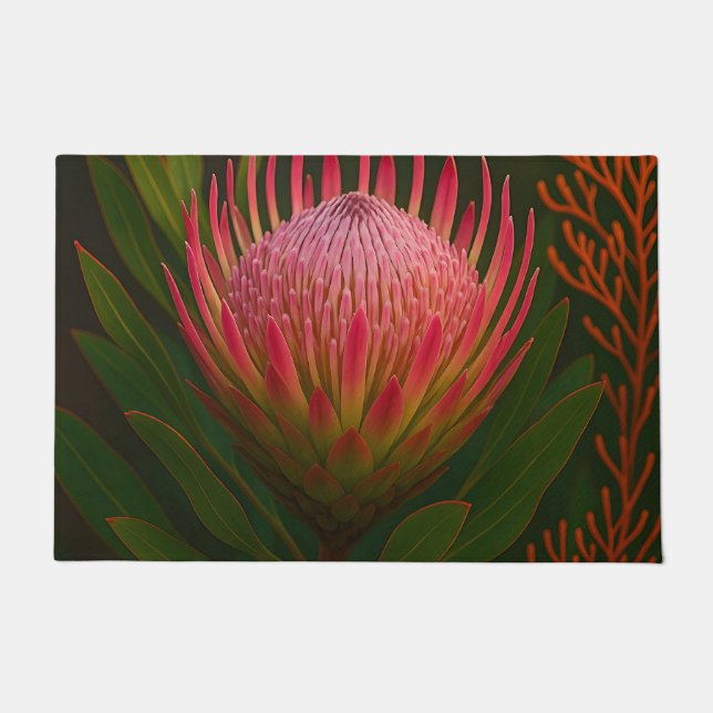 Paillasson Fleur de Protea Rose Exotique en Fleur (Devant)