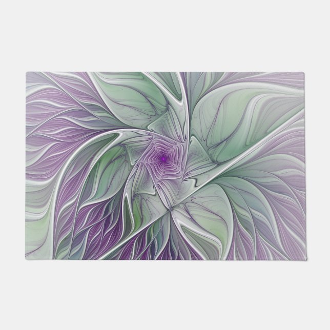 Paillasson Fleur de rêve, Art fractal abstrait violet vert (Devant)