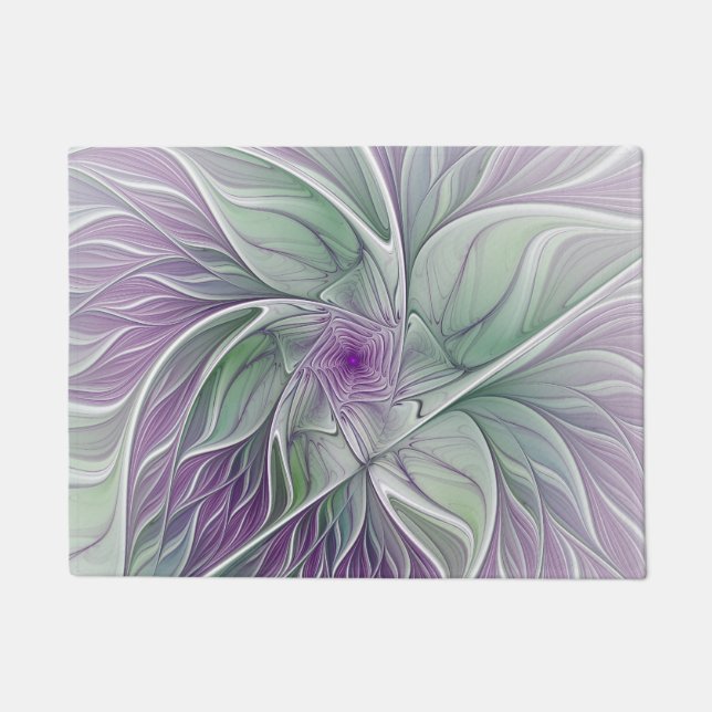 Paillasson Fleur de rêve, Art fractal abstrait violet vert (Devant)
