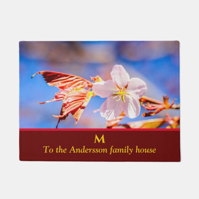 Paillasson Fleur de Sakura rose ciel bleu (Devant)