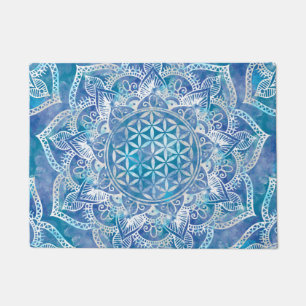 Paillasson Fleur de vie à Lotus - Aquarelle Bleue