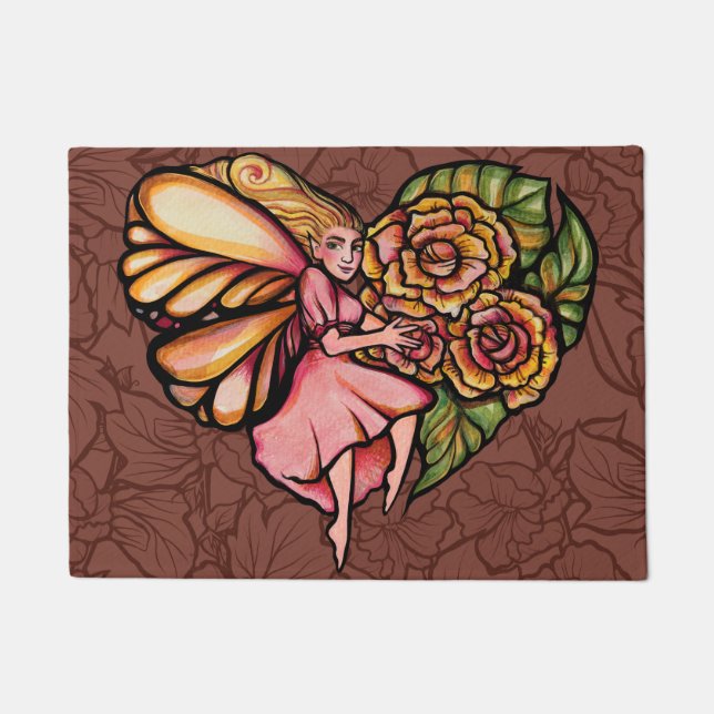 Paillasson Fleur Fée Jardin Fleurs Coeurs Fleurs Fées (Devant)