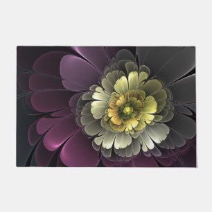Paillasson Fleur fractale grise et pourpre moderne abstraite